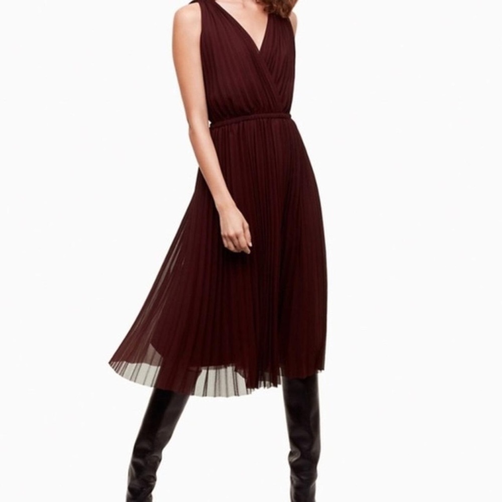 Aritzia Burgundy Pleated Midi Dress